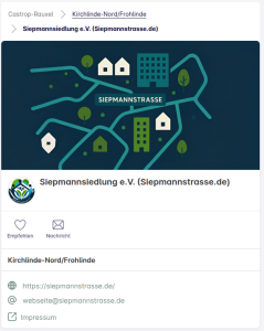 Screenshot Profilansicht Siepmannsiedlung e.V. bei nebenan.de